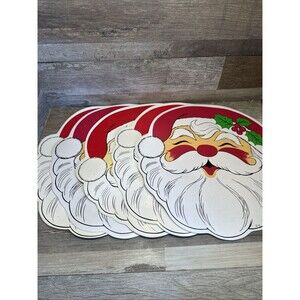 5 Vintage Town & Country Vinyl Christmas Placemats Santa Face 15x15 China